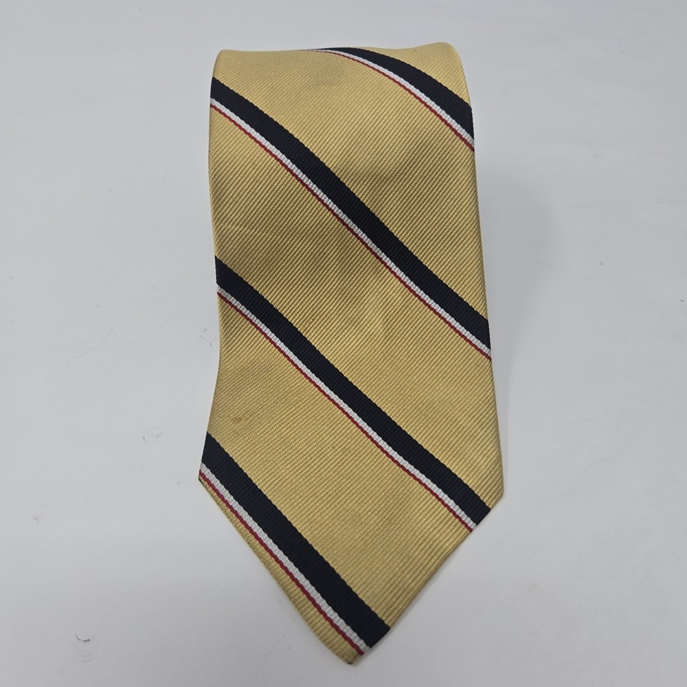 Vintage Bonwit Teller Men's Silk Tie Gold Navy Red Striped WPL 13303 3 1/8"
